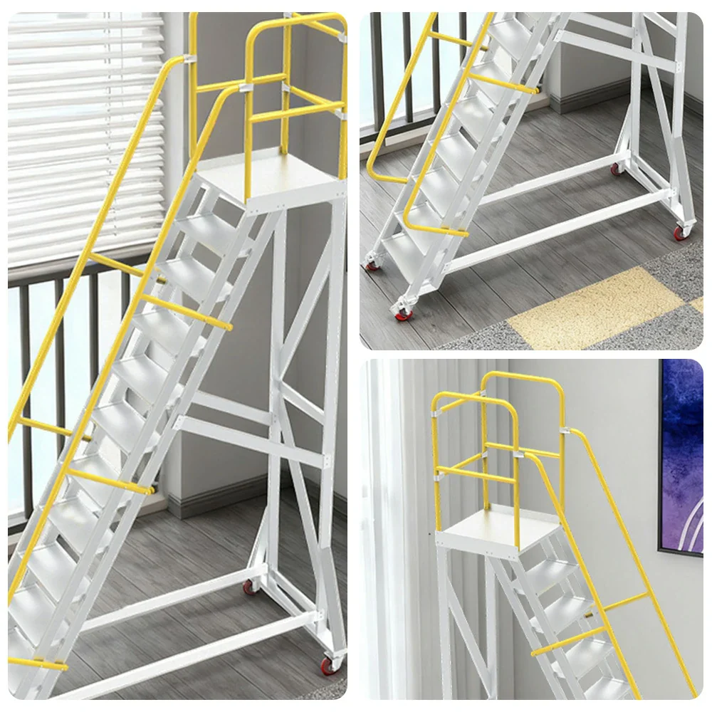 GROVIA Aluminium Platform Ladder 8/10/12 Step - Heavy-Duty Safety Rail, Anti-Slip Steps & Lockable Wheels - Image 13