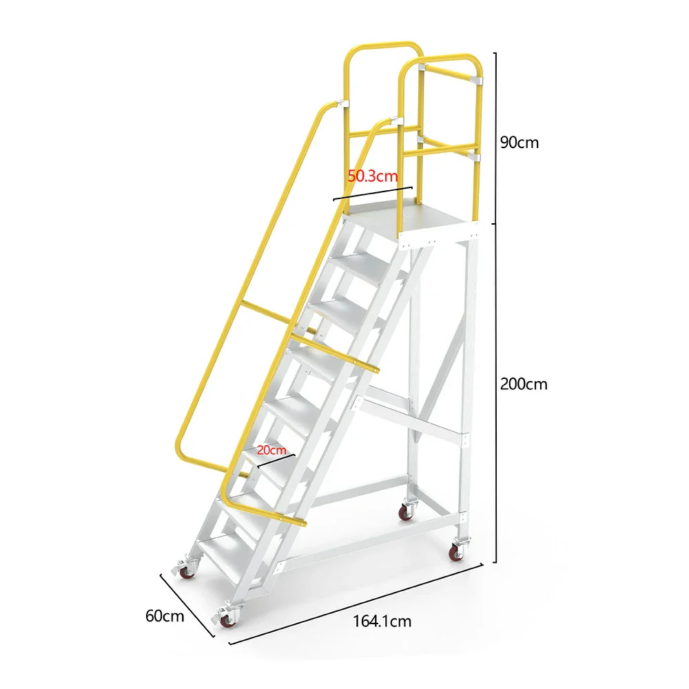 GROVIA Aluminium Platform Ladder 8/10/12 Step - Heavy-Duty Safety Rail, Anti-Slip Steps & Lockable Wheels - Image 5