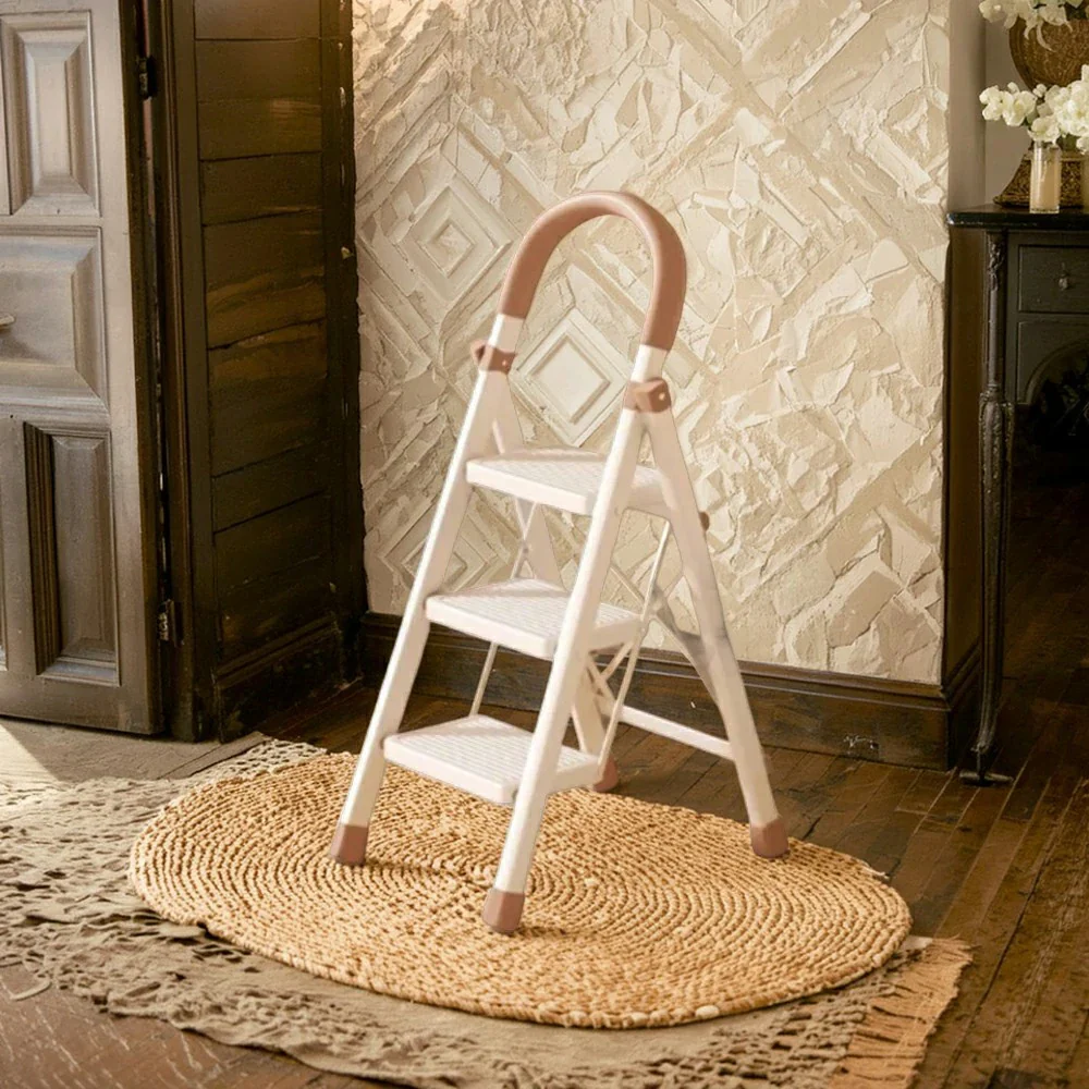 GROVIA 3/4/5-Step Folding Ladder - 7cm Thick, 27×18cm Wide Pedal, Anti-Slip Feet - White - Image 5