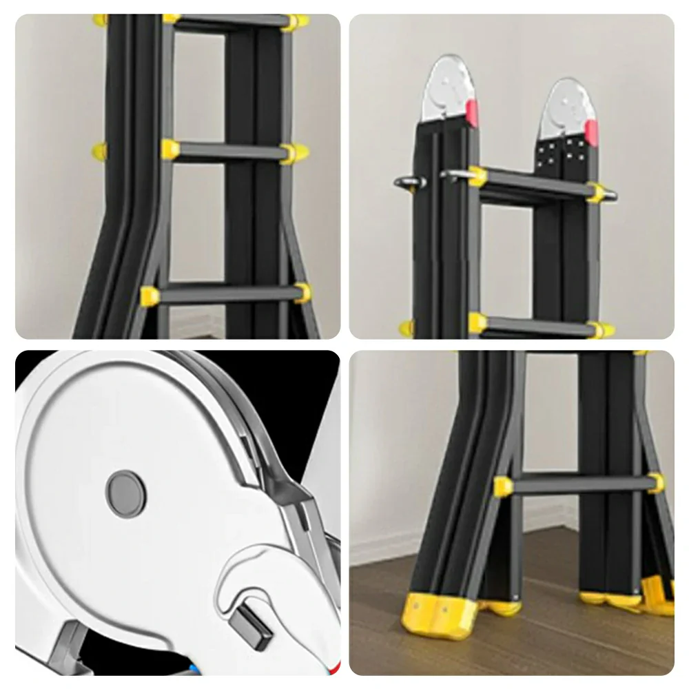 GROVIA 4/5/6 Step Carbon Steel Folding Ladder - 26cm Wide Pedals, Anti-Slip Feet, 7cm Slim Fold - Black - Image 3