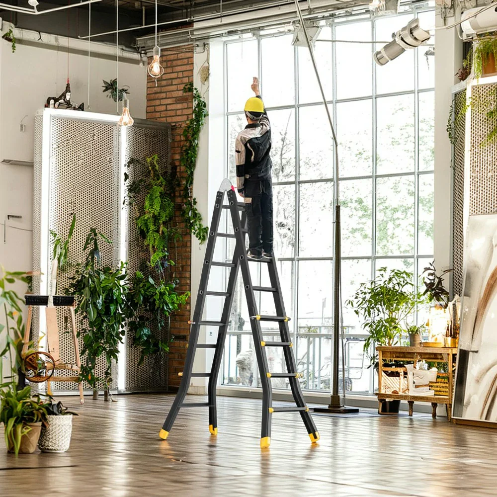 GROVIA 4/5/6 Step Carbon Steel Folding Ladder - 26cm Wide Pedals, Anti-Slip Feet, 7cm Slim Fold - Black - Image 8