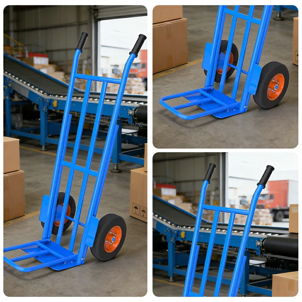 GROVIA Heavy-Duty Hand Truck - 1.3m Double-Tube Frame, 450kg Load Capacity, 10-Inch Solid Wheels, Reinforced Industrial Design - Blue - Image 3