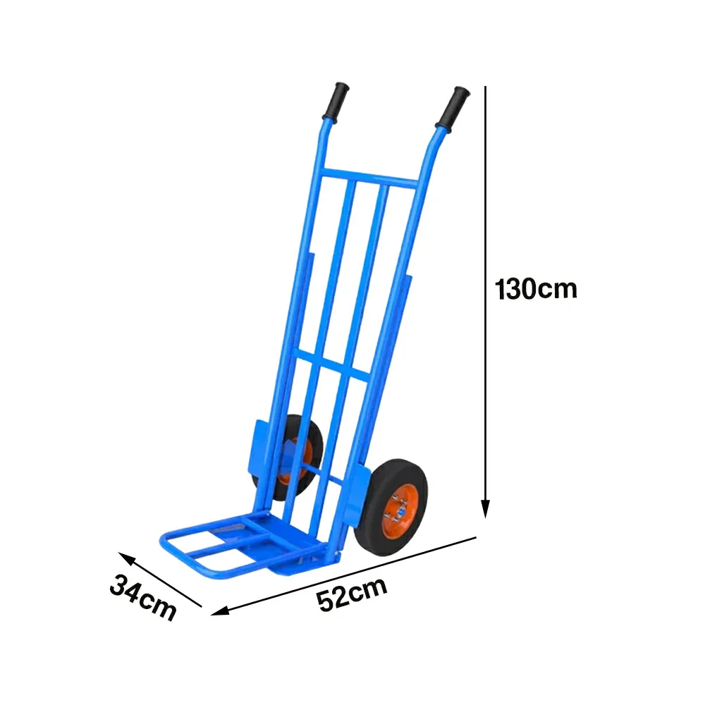 GROVIA Heavy-Duty Hand Truck - 1.3m Double-Tube Frame, 450kg Load Capacity, 10-Inch Solid Wheels, Reinforced Industrial Design - Blue - Image 5