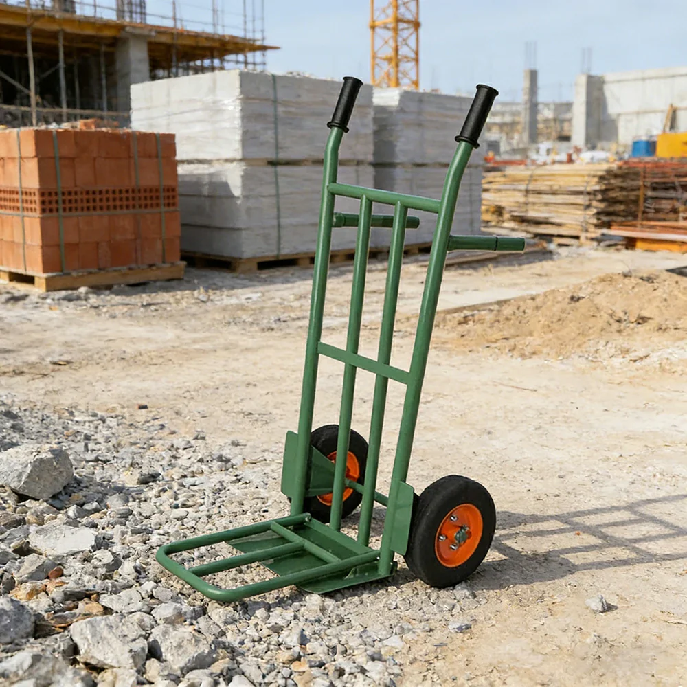 GROVIA Heavy-Duty Hand Truck - 500kg Load, 1.3m Reinforced Frame with Support Legs, 10-Inch Solid Wheels, Industrial Transport - Green - Image 2