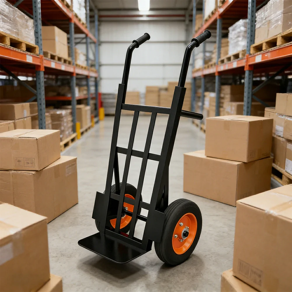 GROVIA Heavy-Duty Hand Truck - 1.3m Reinforced Angle Steel Frame, 450kg Load Capacity, 10-Inch Solid Wheels, Support Leg Design - Black - Image 2