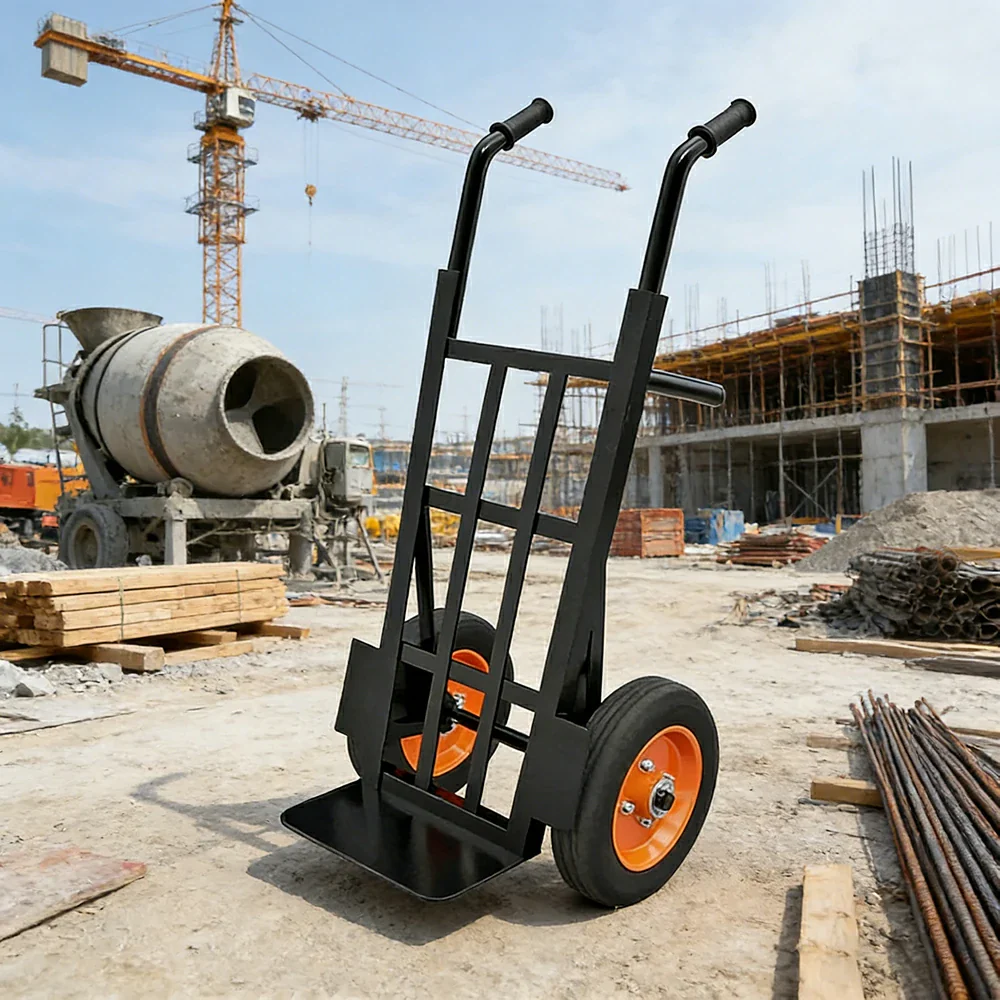 GROVIA Heavy-Duty Hand Truck - 1.3m Reinforced Angle Steel Frame, 450kg Load Capacity, 10-Inch Solid Wheels, Support Leg Design - Black - Image 4