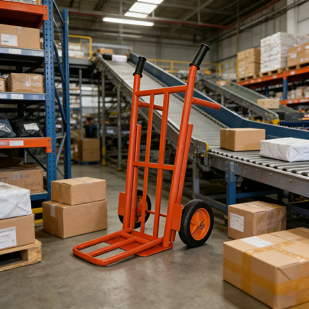 GROVIA Heavy-Duty Steel Hand Truck - 1.5m Reinforced Dual-Tube Frame, 600kg Load Capacity, 14-Inch Solid Wheels with Support Legs - Orange - Image 2