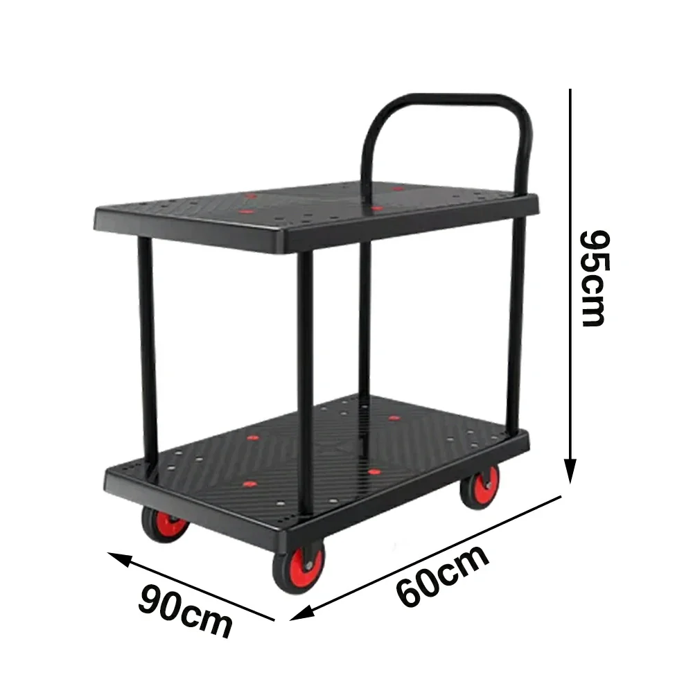 GROVIA Heavy-Duty Double Deck Platform Trolley - 73/90cm, Single Handle, Quiet TPR Wheels, 200/350kg Load Capacity - Black - Image 5