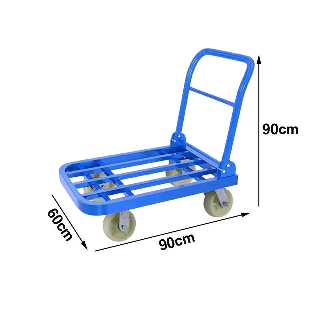 GROVIA Heavy-Duty Folding Platform Trolley - 75/90cm, 6-Inch Nylon Wheels, 350/425kg Load Capacity, Industrial Warehouse Transport - Blue - Image 6