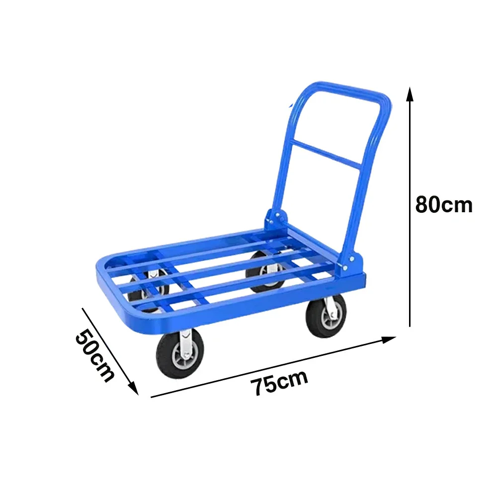 GROVIA Heavy-Duty Folding Platform Trolley - 75/90cm, Ultra-Quiet 6-Inch Black Rubber Wheels, 375/425kg Load Capacity, Industrial Warehouse Transport - Blue - Image 5