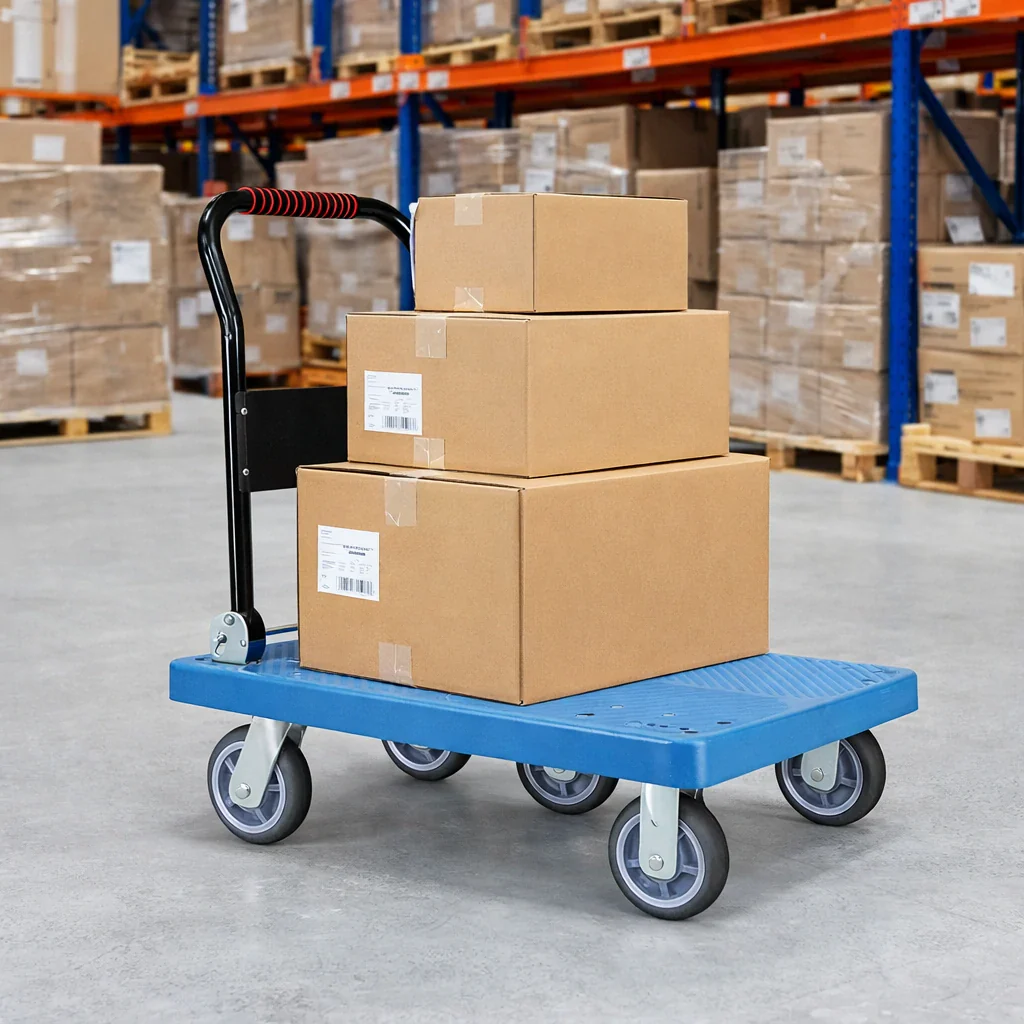 GROVIA Heavy-Duty Folding Platform Trolley - 90/110cm, 8-Inch Grey Rubber Solid Wheels, Ultra-Quiet, 450/600kg Load Capacity, Electroplated Steel Handle - Blue - Image 2