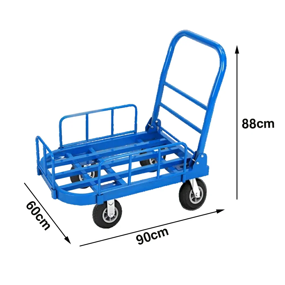 GROVIA Heavy-Duty Guard Rail Platform Trolley - 75/90cm, Fully Silent 6-Inch Black Rubber Wheels, 325/375kg Load Capacity, Warehouse & Logistics Transport - Blue - Image 5