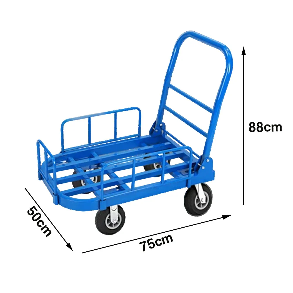 GROVIA Heavy-Duty Guard Rail Platform Trolley - 75/90cm, Fully Silent 6-Inch Black Rubber Wheels, 325/375kg Load Capacity, Warehouse & Logistics Transport - Blue - Image 6