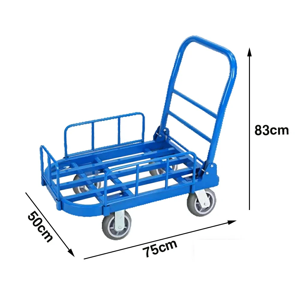 GROVIA Heavy-Duty Guard Rail Platform Trolley - 75/90cm, Ultra-Quiet 6-Inch Effort-Saving Wheels, 425/500kg Load Capacity, Warehouse & Logistics Transport - Blue - Image 4