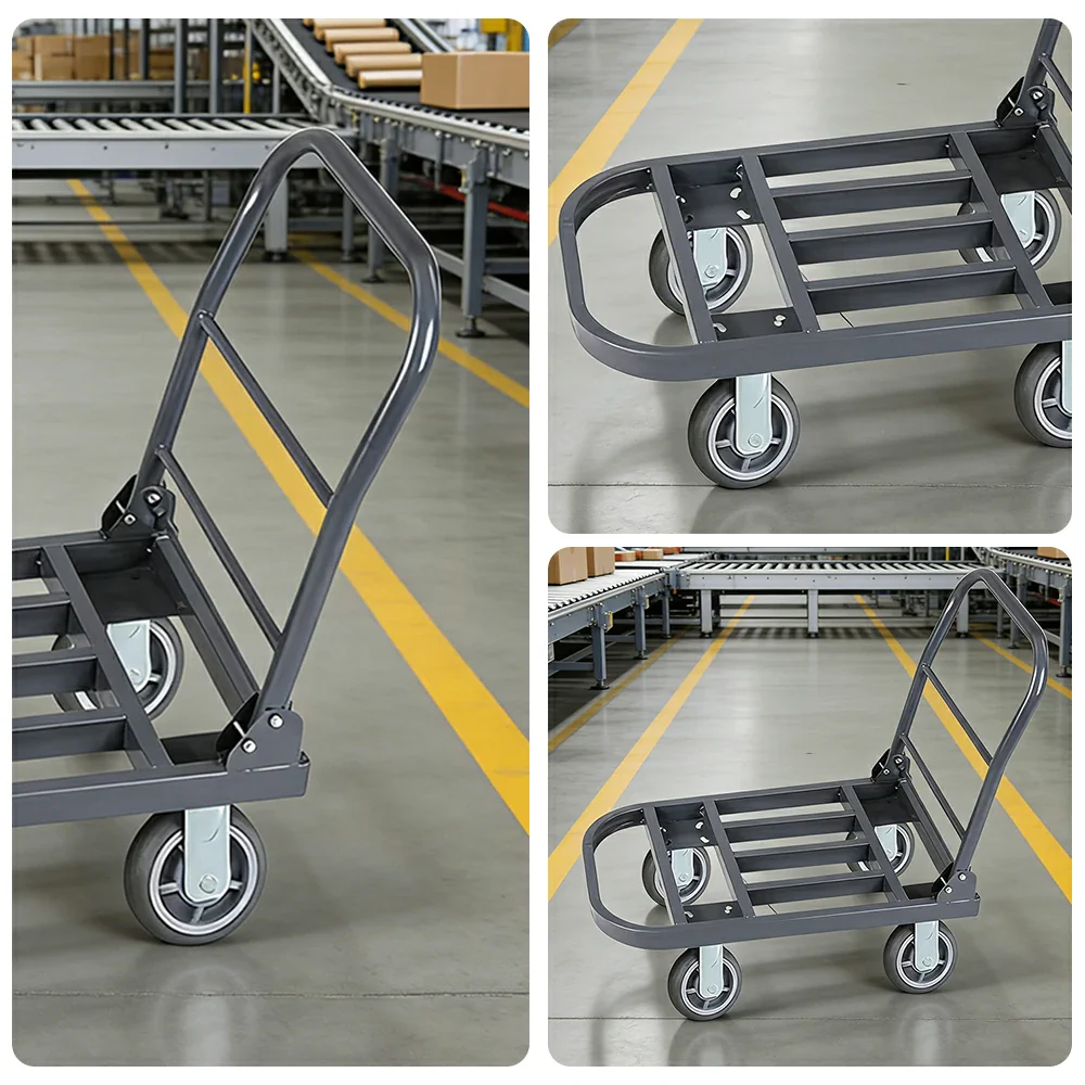 GROVIA Heavy-Duty Steel Tube Platform Trolley - 75/90cm, Ultra-Quiet 6-Inch Effort-Saving Wheels, 400/500kg Load Capacity, Warehouse Transport - Steel Grey - Image 3