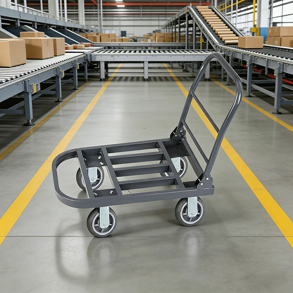 GROVIA Heavy-Duty Steel Tube Platform Trolley - 75/90cm, Ultra-Quiet 6-Inch Effort-Saving Wheels, 400/500kg Load Capacity, Warehouse Transport - Steel Grey - Image 4