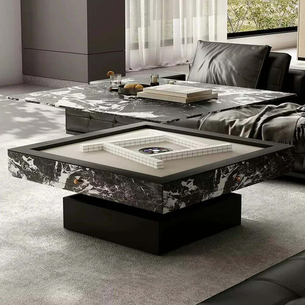 HEXJON Lift-Top Automatic Mahjong Table - Convertible Rock-Textured Design with Storage Drawers - Black&White - Image 2