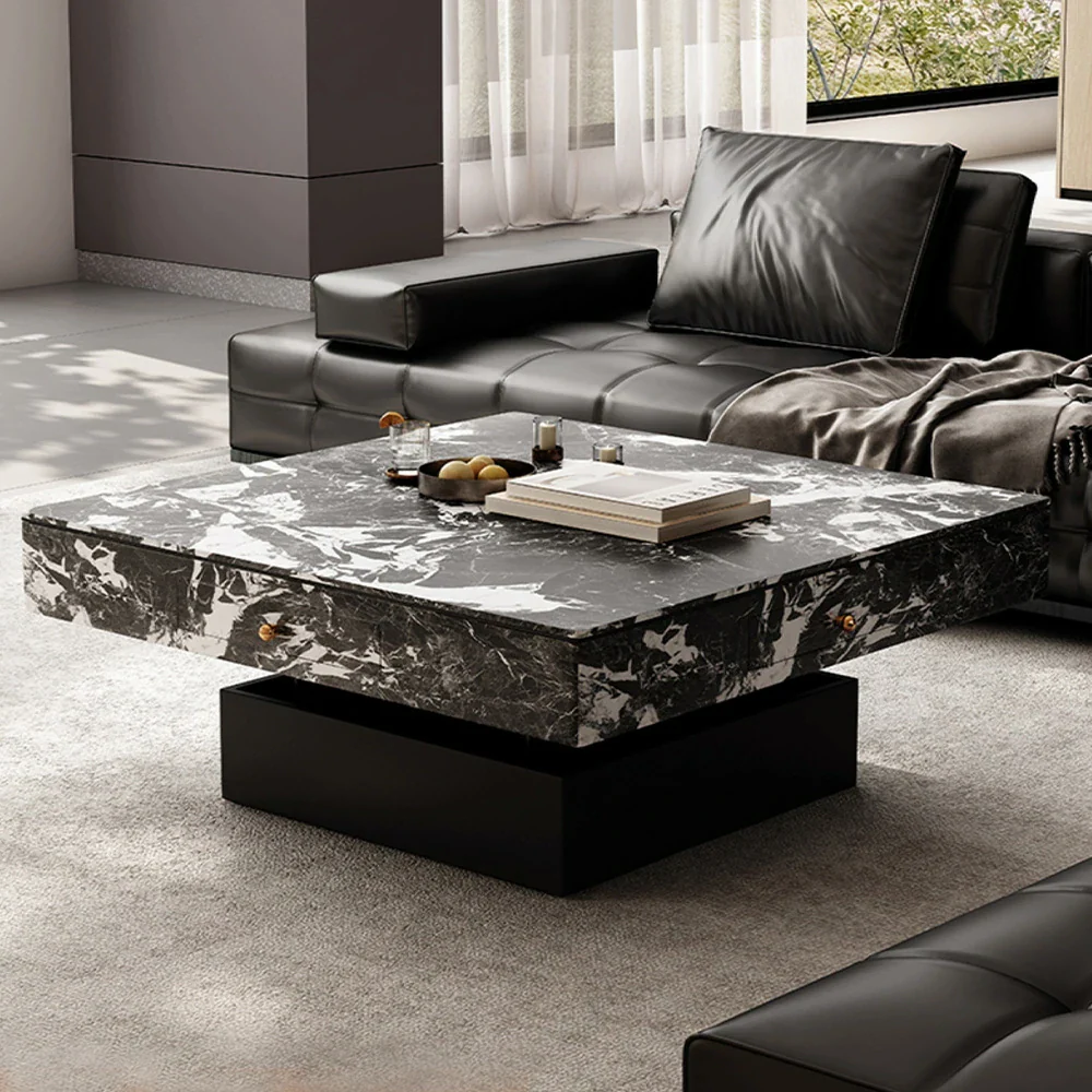 HEXJON Lift-Top Automatic Mahjong Table - Convertible Rock-Textured Design with Storage Drawers - Black&White - Image 4