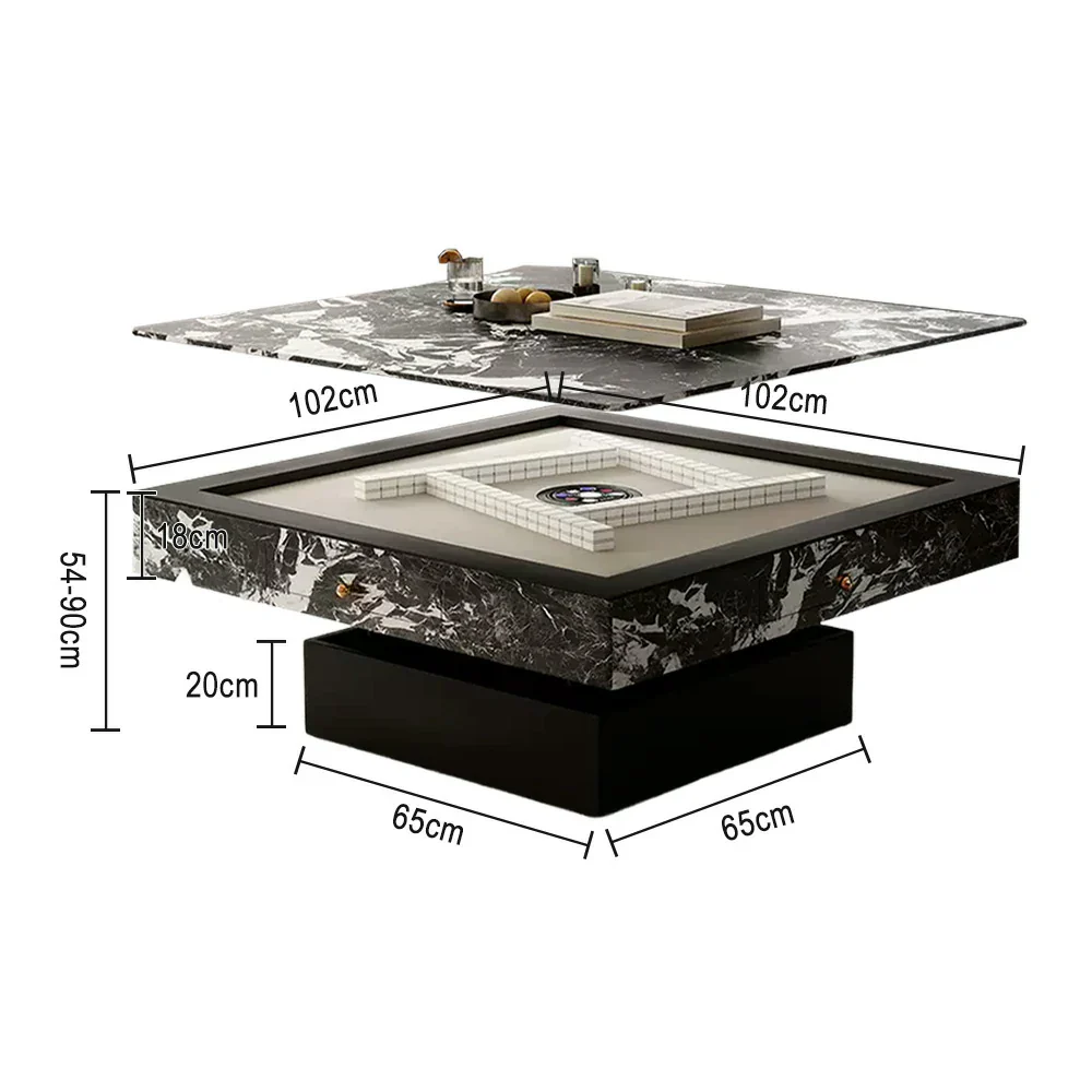 HEXJON Lift-Top Automatic Mahjong Table - Convertible Rock-Textured Design with Storage Drawers - Black&White - Image 5
