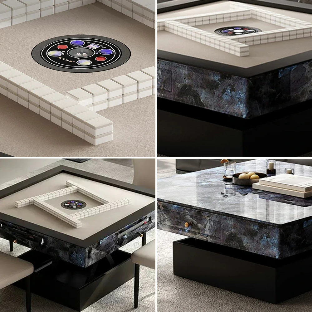 HEXJON Lift-Top Automatic Mahjong Table - Convertible Rock-Textured Design with Storage Drawers - Blue&Black - Image 3