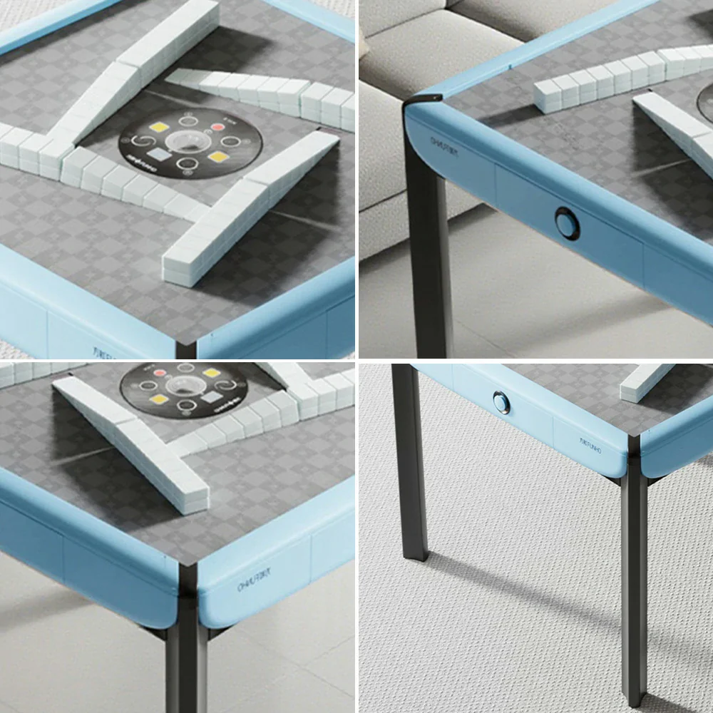 HEXJON 101cm Automatic Mahjong Table - Tempered Glass Top,Noise-Reducing Velvet Surface, Modern Square Design - Blue - Image 3