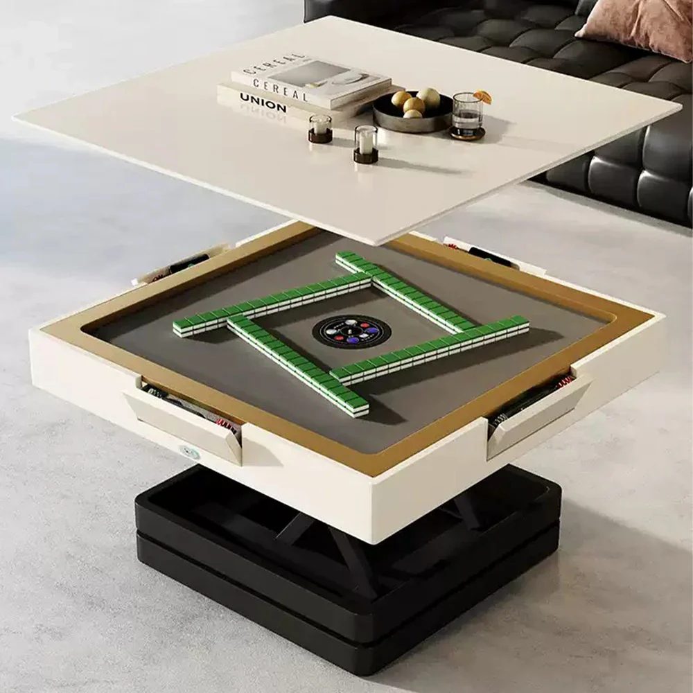 HEXJON 100cm Automatic Mahjong Table/Dining Table/Coffee Table Height Adjustable - Black&White - Image 2