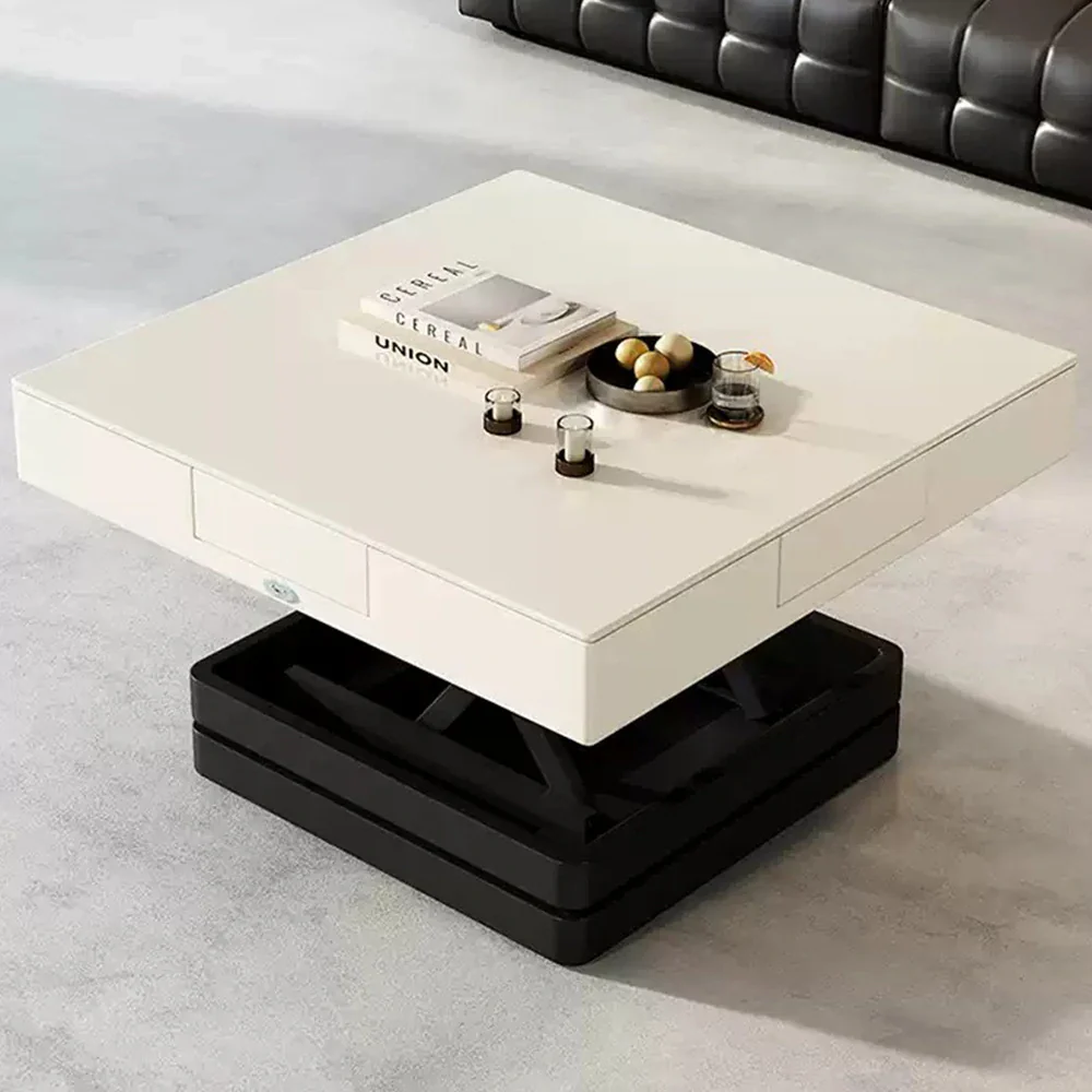 HEXJON 100cm Automatic Mahjong Table/Dining Table/Coffee Table Height Adjustable - Black&White - Image 4