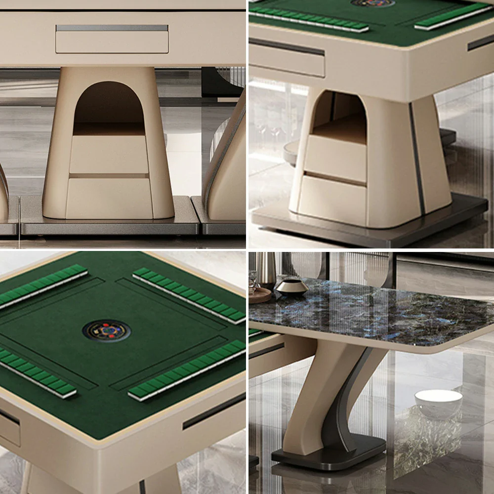 HEXJON 1.6m Modern Mahjong Dining Table - Elegant Stone Surface, Dual-Use Convertible Design - Blue - Image 3