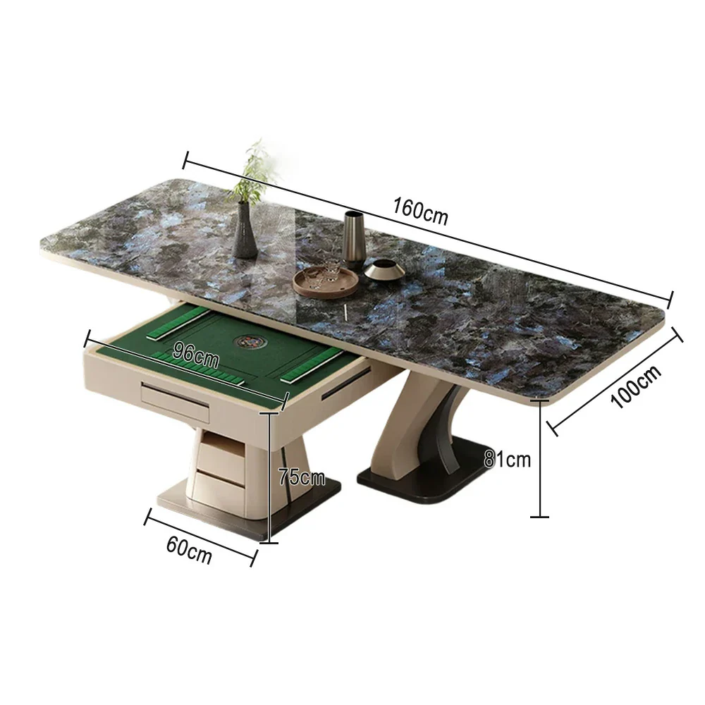 HEXJON 1.6m Modern Mahjong Dining Table - Elegant Stone Surface, Dual-Use Convertible Design - Blue - Image 5