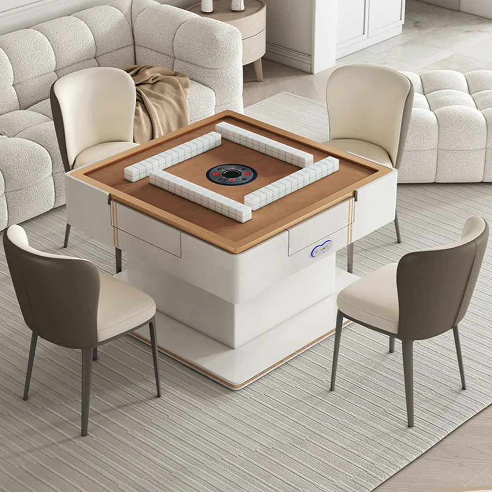 HEXJON Lift-Top Automatic Mahjong Table - Modern Convertible Design with Storage Drawers - White - Image 4