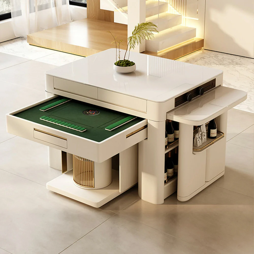 HEXJON 2-in-1 Extendable Island Mahjong Dining Table 150CM-240CM Versatile Design with Hidden Storage - White - Image 2