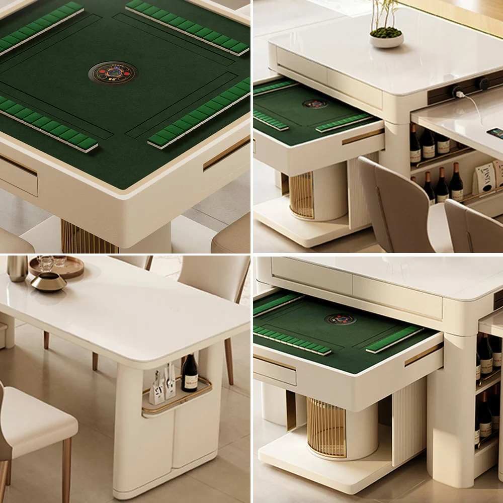 HEXJON 2-in-1 Extendable Island Mahjong Dining Table 150CM-240CM Versatile Design with Hidden Storage - White - Image 3