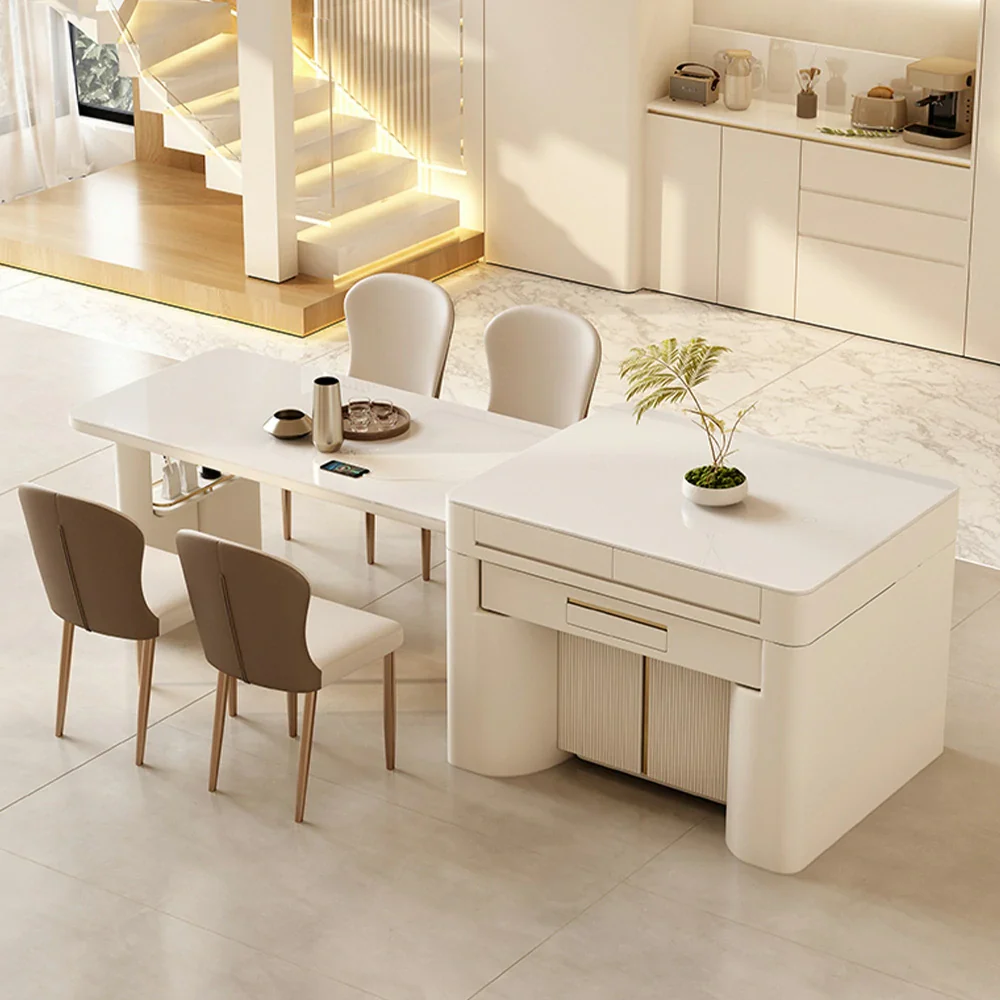 HEXJON 2-in-1 Extendable Island Mahjong Dining Table 150CM-240CM Versatile Design with Hidden Storage - White - Image 4