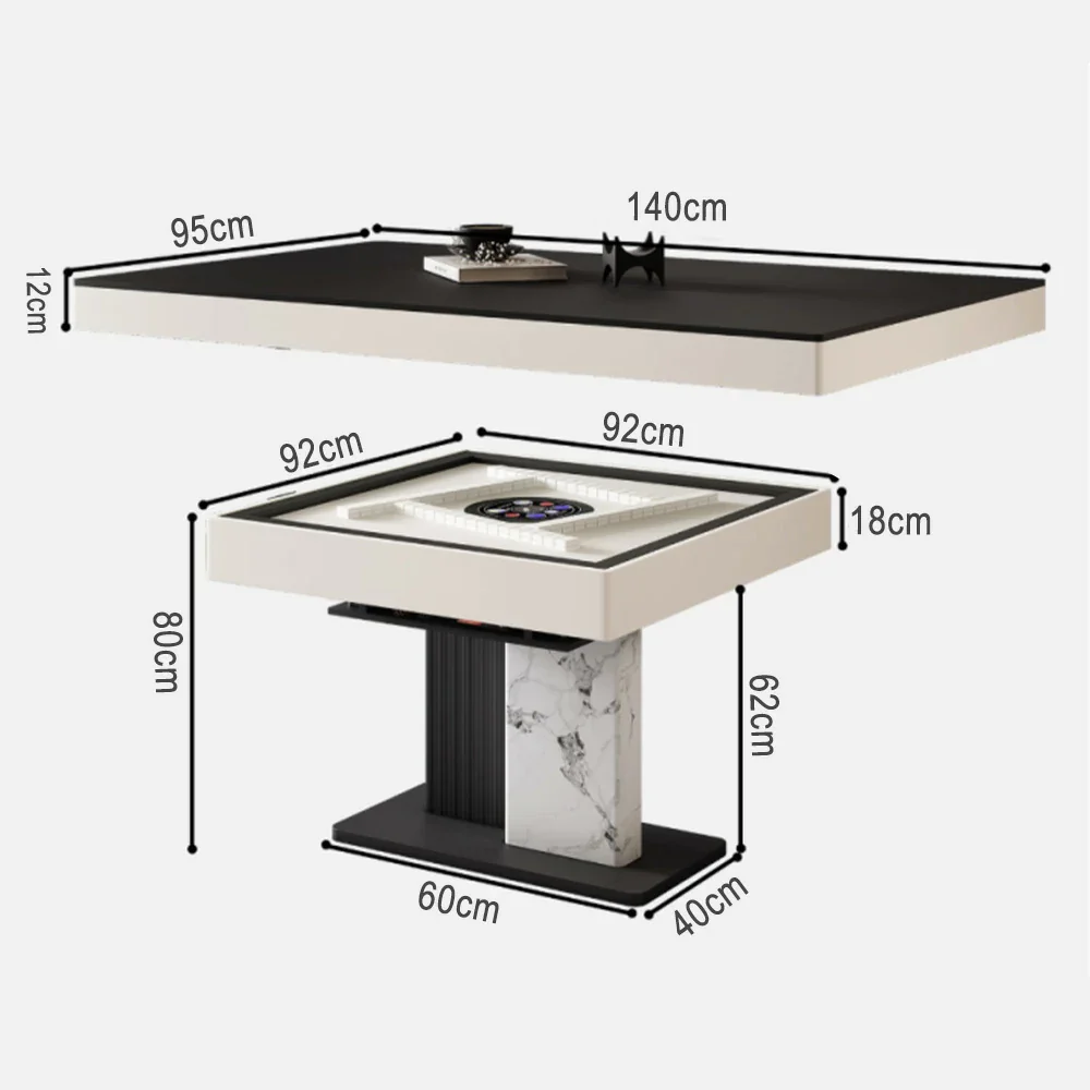 HEXJON 140cm Convertible Dining & Automatic Mahjong Table - Lift-Top Sintered Stone Surface - Black & White - Image 5