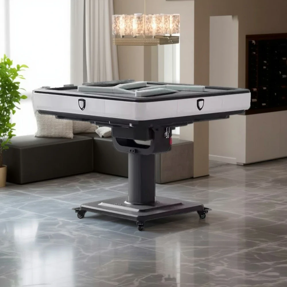 HEXJON No.36 Automatic Mahjong Table - Foldable Low-Noise Design, Tempered Glass Top, Premium Wool Felt Surface, 94cm Square - White - Image 2