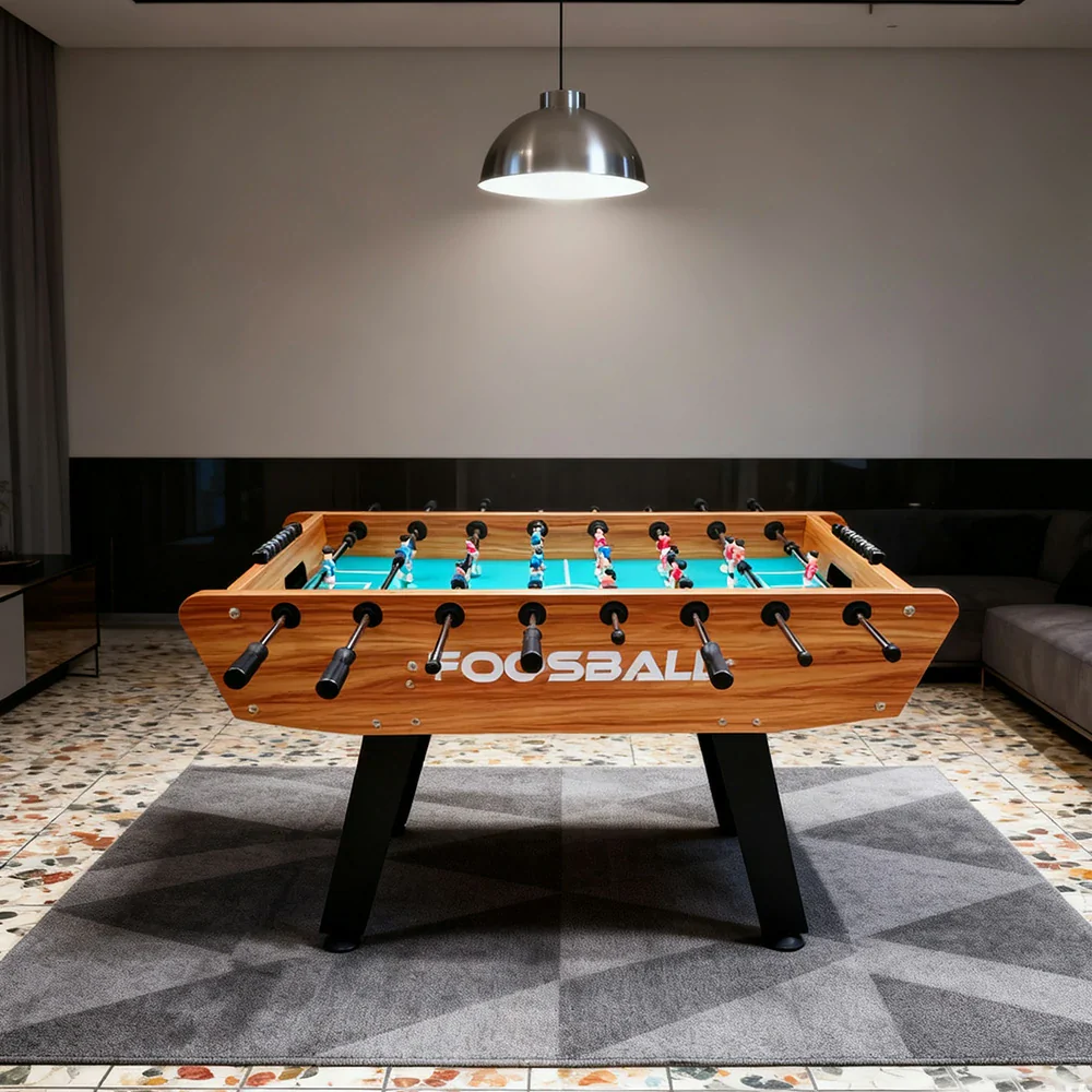 KICKSY 5FT Foosball Table - Solid Wood Frame with Chrome Steel Tubes, High-Density Playfield, Double-Spring Handles, Stable Rust-Resistant Design - Brown - Image 4