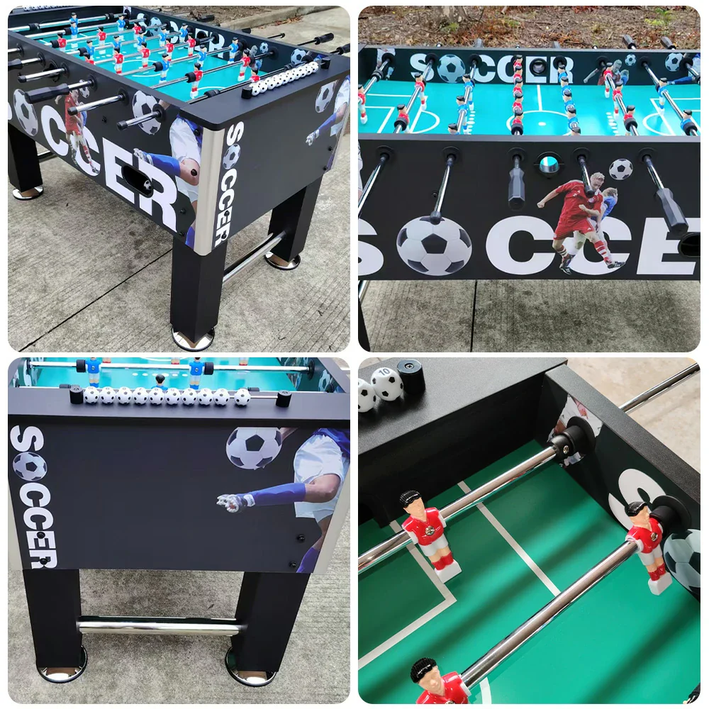 KICKSY 5FT Foosball Table - Solid Wood Frame with Chrome Steel Tubes, High-Density Playfield, Double-Spring Handles, Stable Rust-Resistant Design - Black - Image 3