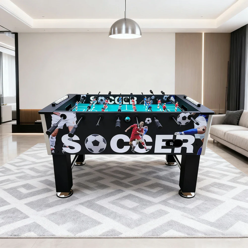 KICKSY 5FT Foosball Table - Solid Wood Frame with Chrome Steel Tubes, High-Density Playfield, Double-Spring Handles, Stable Rust-Resistant Design - Black - Image 4