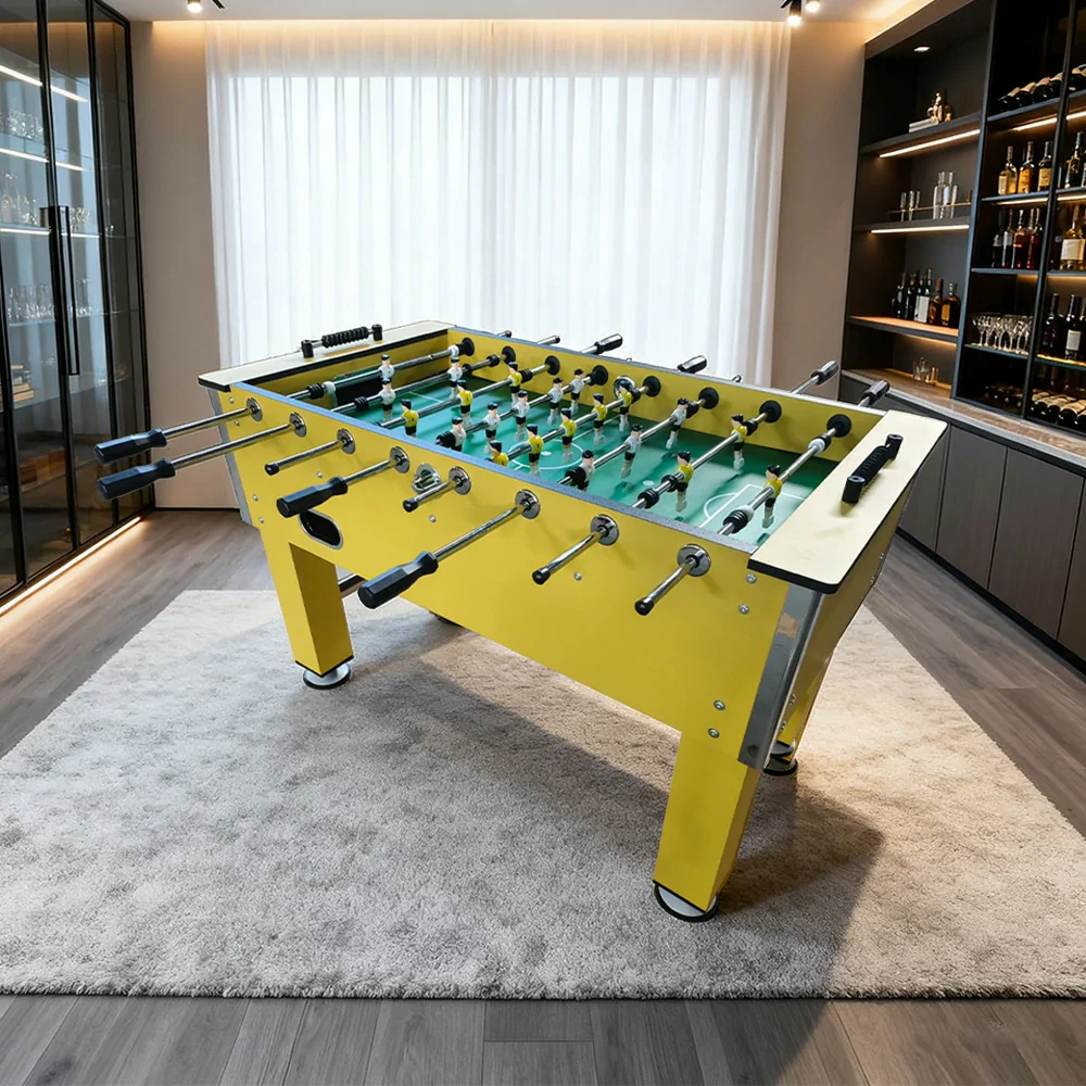 KICKSY 5FT Solid Rod Foosball Table, MDF Wood Grain Finish with Chrome Steel Bars, Side Cup Holder, Smooth Playfield, Indoor Soccer Game Table - Yellow - Image 3