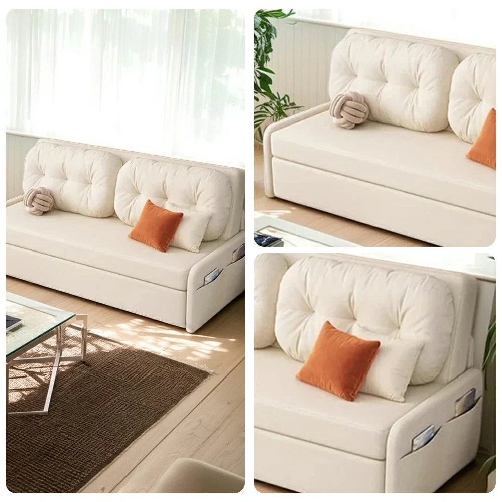 LIVARA 100/120cm Sofa Bed, Skin-Friendly Milk Velvet Fabric, No Storage Design, 8cm Comfort Foam Cushion, Space-Saving Pull-Out Style - Beige - Image 3
