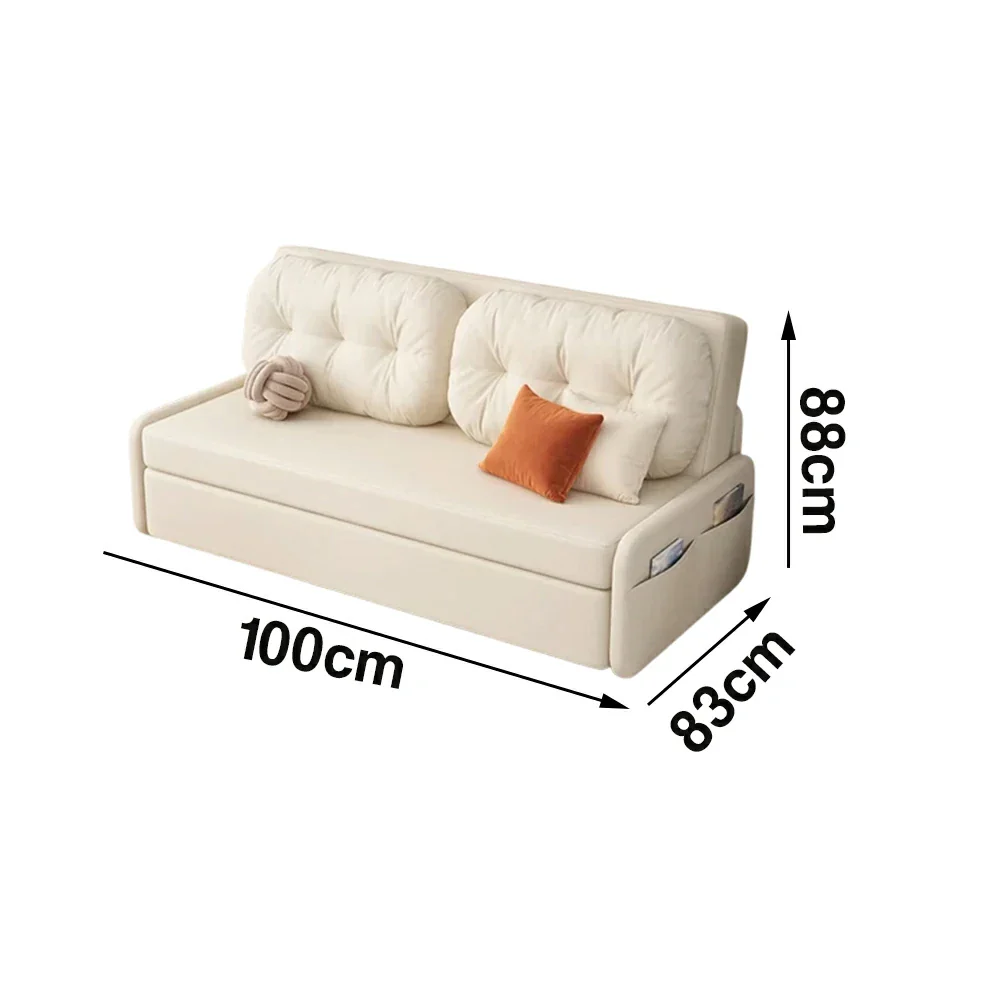 LIVARA 100/120cm Sofa Bed, Skin-Friendly Milk Velvet Fabric, No Storage Design, 8cm Comfort Foam Cushion, Space-Saving Pull-Out Style - Beige - Image 5