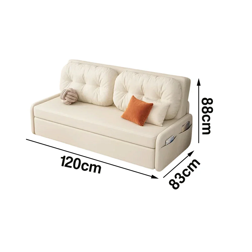 LIVARA 100/120cm Sofa Bed, Skin-Friendly Milk Velvet Fabric, No Storage Design, 8cm Comfort Foam Cushion, Space-Saving Pull-Out Style - Beige - Image 6