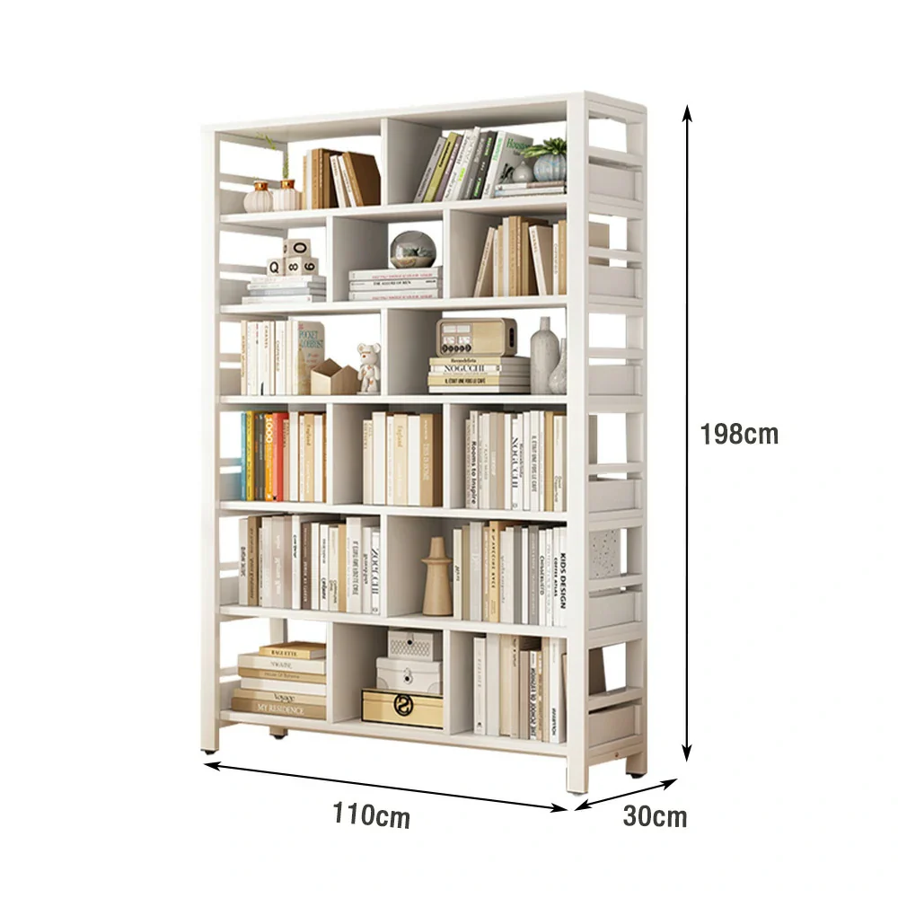 LIVARA 7-Tier Bookshelf 80/110/140cm Space-Saving Storage Rack, Thickened Eco Panels, Reinforced Steel Frame - White - Image 6
