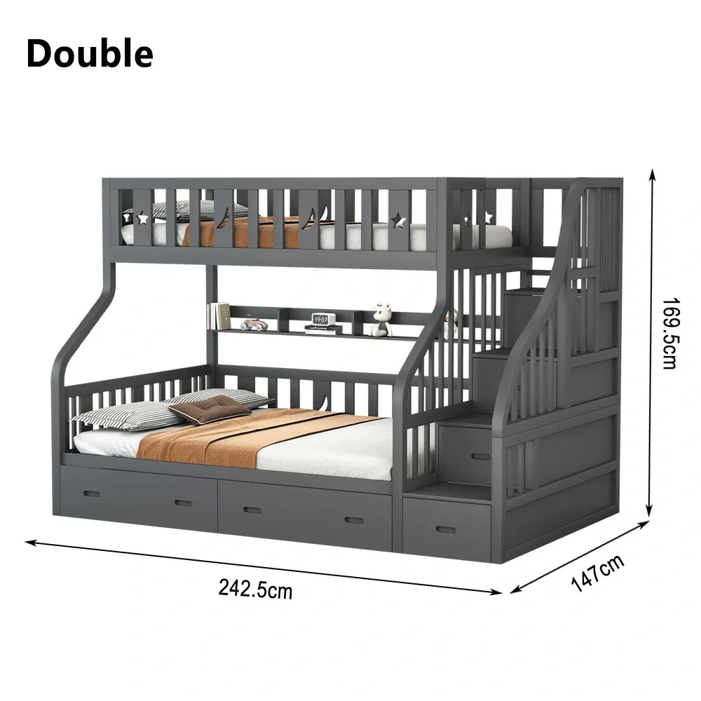 LIVARA CF02 Cozy Crest Bunk Bed Solid Pine Timber Safety Rails Big Storage - Grey - Image 8