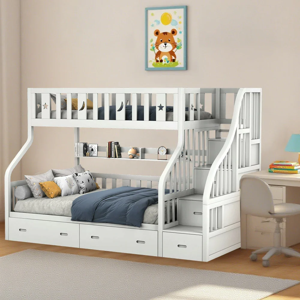 LIVARA CF02 Cozy Crest Bunk Bed Solid Pine Timber Safety Rails Big Storage - White - Image 4