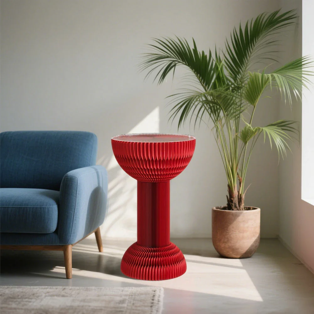 LIVARA 50/70/95cm Paper Folding Round Table Tea Table - Red - Image 14