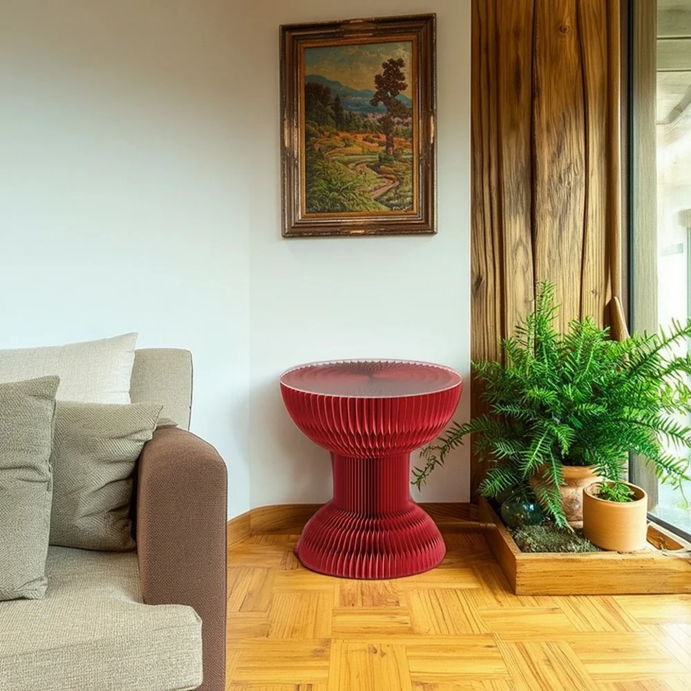 LIVARA 50/70/95cm Paper Folding Round Table Tea Table - Red - Image 4
