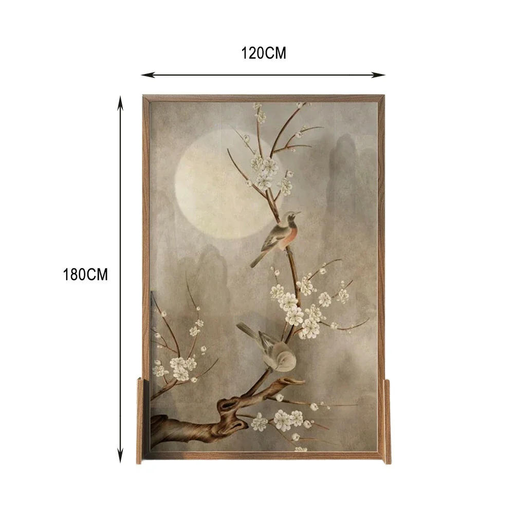 LIVARA Asian Style Solid Wood Room Divider, Moonlit Floral & Bird Design, Ash & Mongolian Pine Frame - Image 7