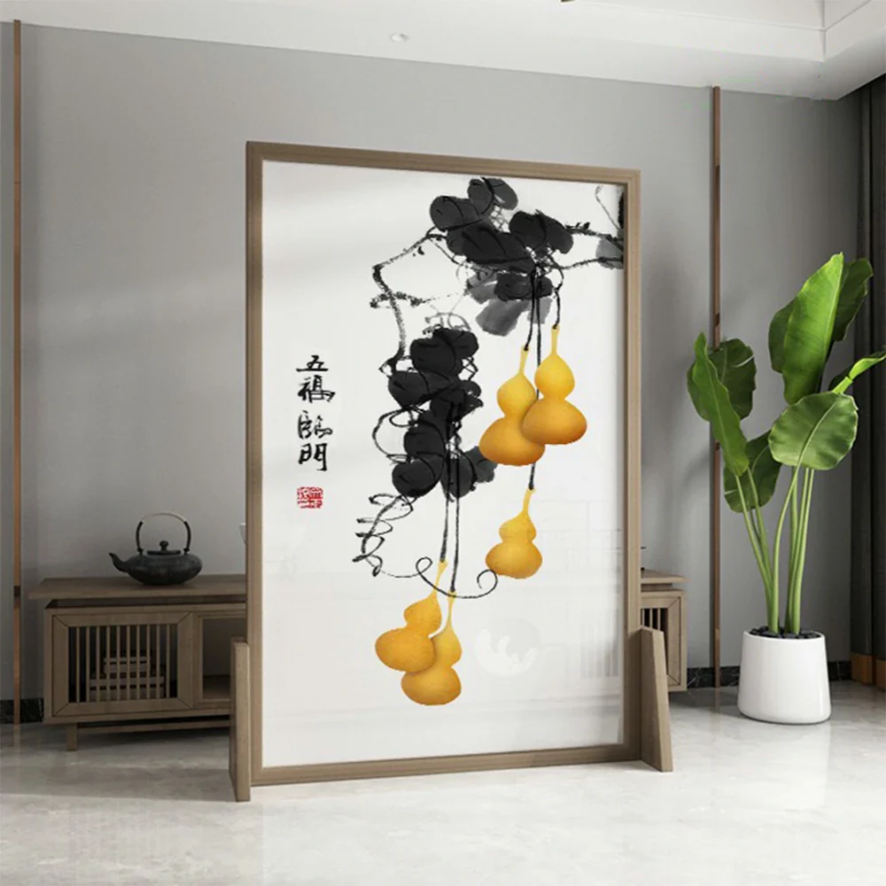 LIVARA Calabash Pattern Screen Made Of Solid Wood White Wax Wood And Mongolian Pine With An Eastern Style Home Decoration - Image 2
