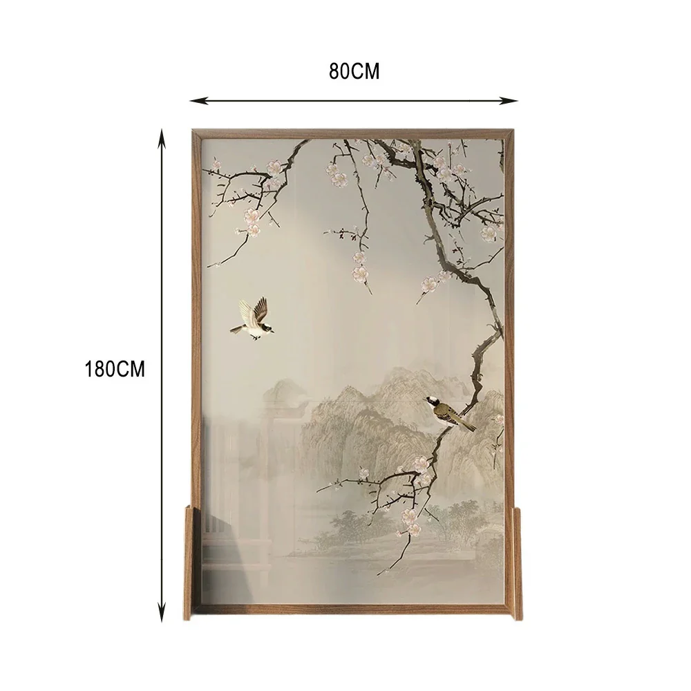 LIVARA Oriental Solid Wood Room Divider, Landscape & Plum Blossom Design, No Cutout, Ash & Mongolian Pine Frame - Image 6